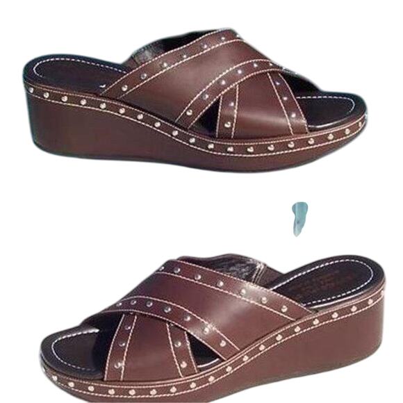 Donald Pliner Brown Leather Platform Shoe New Nail Head Embellished $245 NIB